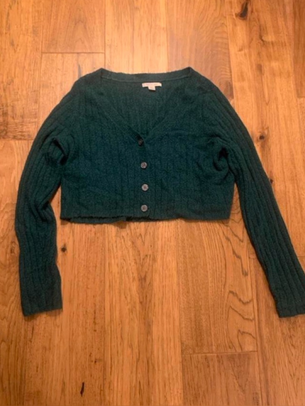 American Eagle Cropped V-Neck Cable Knit Sweater Cardigan - Dark Green